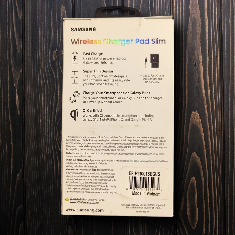 Samsung Qi 7.5W Fast Charge Wireless Charger Pad Slim with Wall Charger US